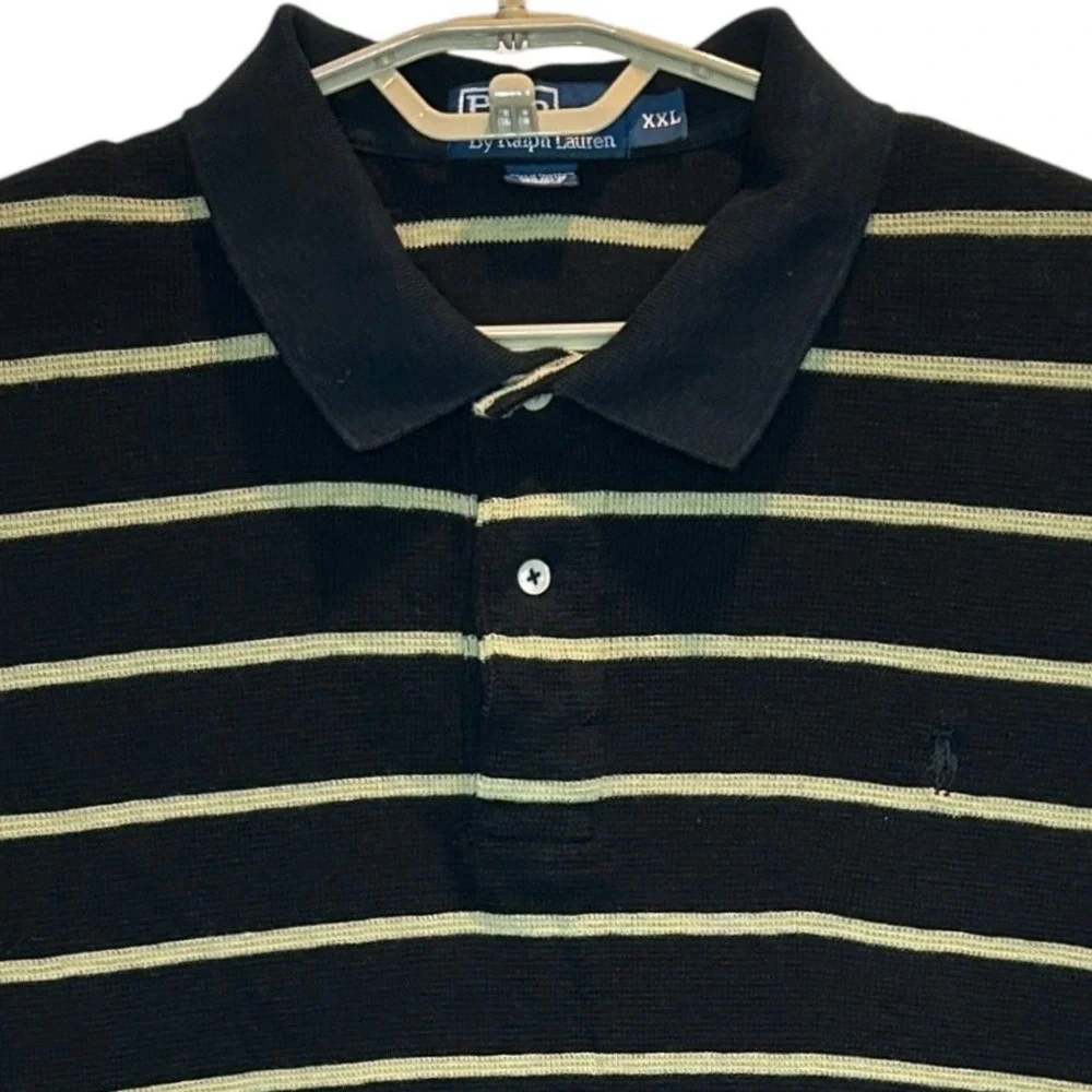 Polo Ralph Lauren Knit Polo Short Sleeve Shirt XXL Black Yellow Stripe Cotton
